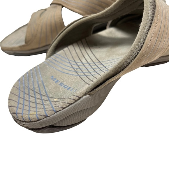 MERRELL BUNGEE Tan Genuine Leather Suede Slides Flip Flops Sandals Sporty sz 7 - Picture 13 of 16